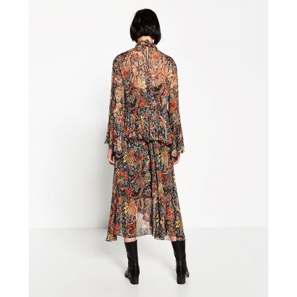 Zara Boho Floral Paisley Midi Dress with Bell Sleeves - Picture 4 of 12